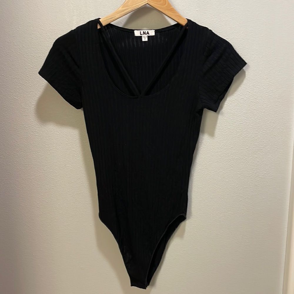 Lna woman’s black ribbed bodysuit